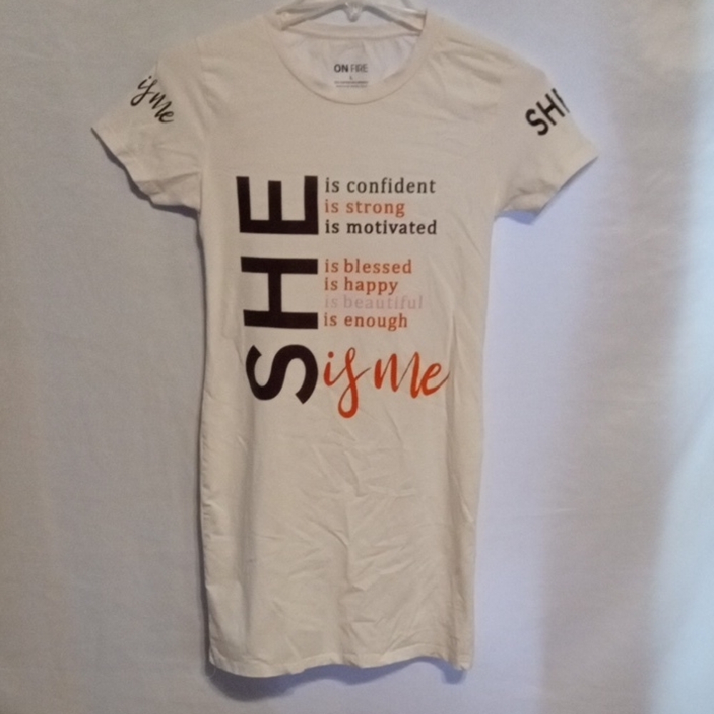 On Fire SHE Is Me Empowerment Graphic Tee White L